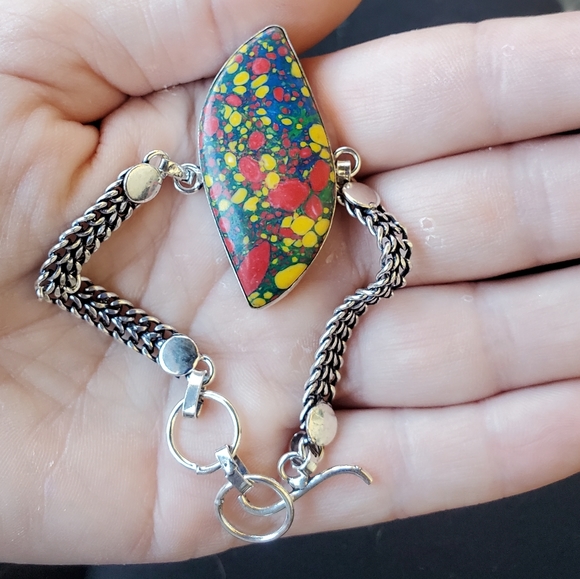 New Mosaic Jasper 925 Silver Bangle Bracelet. - Picture 9 of 14